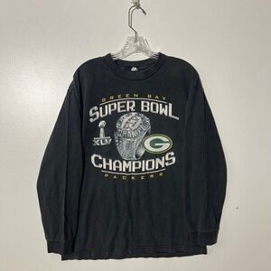 Vintage Green Bay Packers Super Bowl Champions Gray Graphic Long Sleeve Shirt L